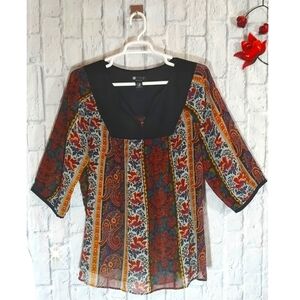 Carole Little Floral‎ Paisley Sheer V-neck Blouse
